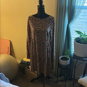 SHEIN Brown Tan A-Line Bishop Sleeve Dress